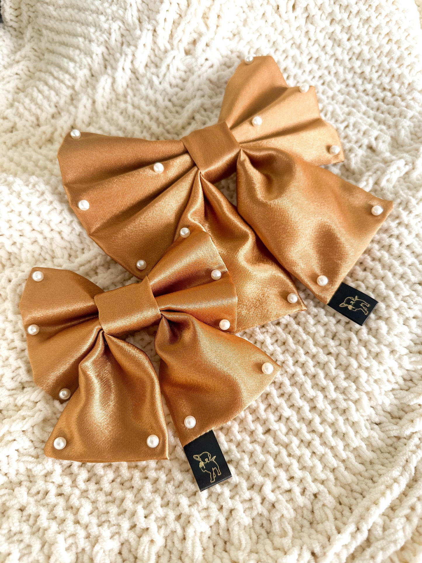 Gold Satin Sailor Bow With Pearls