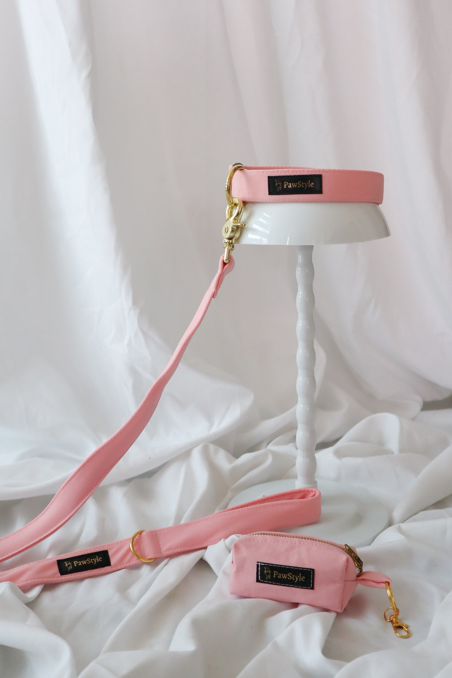 Light Pink Collar, Leash, Bow and Poop Bag