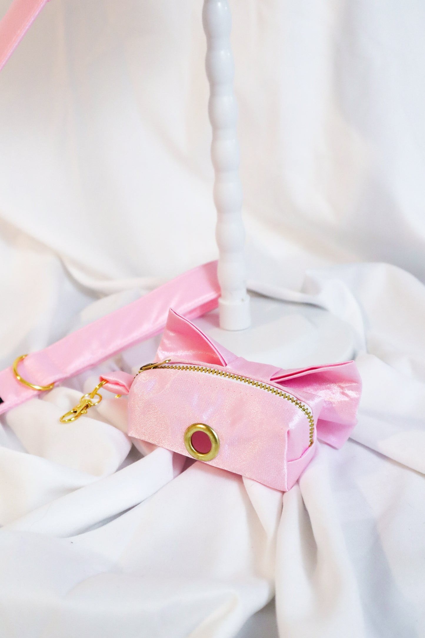 Doguette Pink Satin Bundle, Collar, Leash, Sailor Bow and Poop Bag