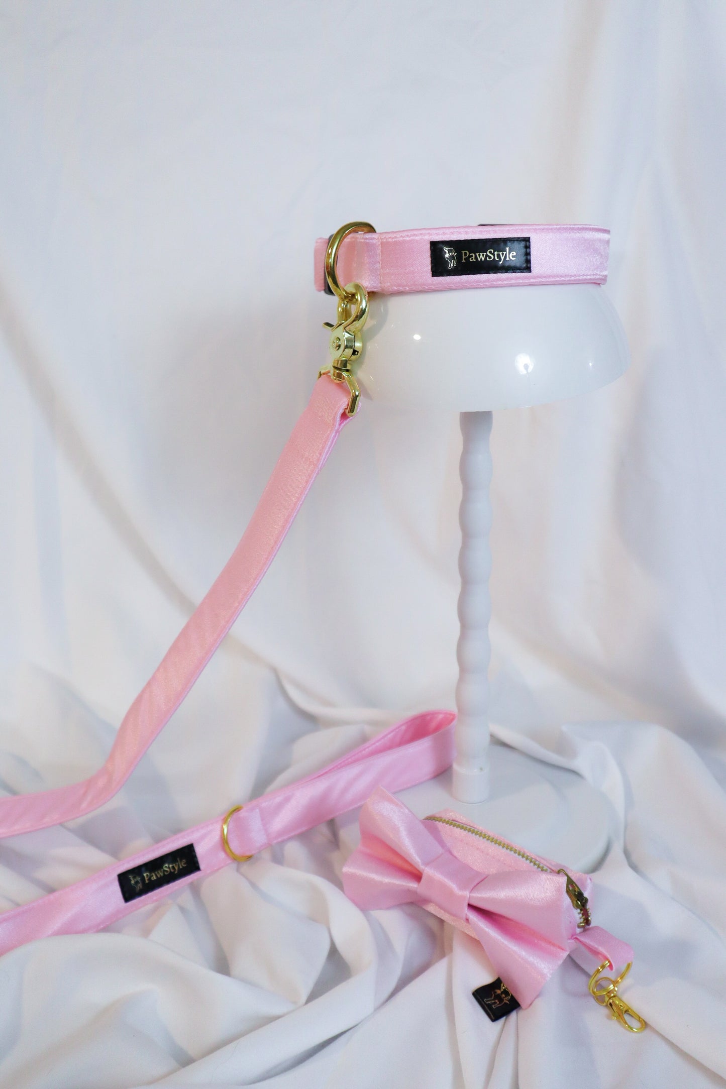 Doguette Pink Satin Bundle, Collar, Leash, Sailor Bow and Poop Bag